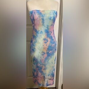 Circle T Blue and Pink Strapless Sheath Dress